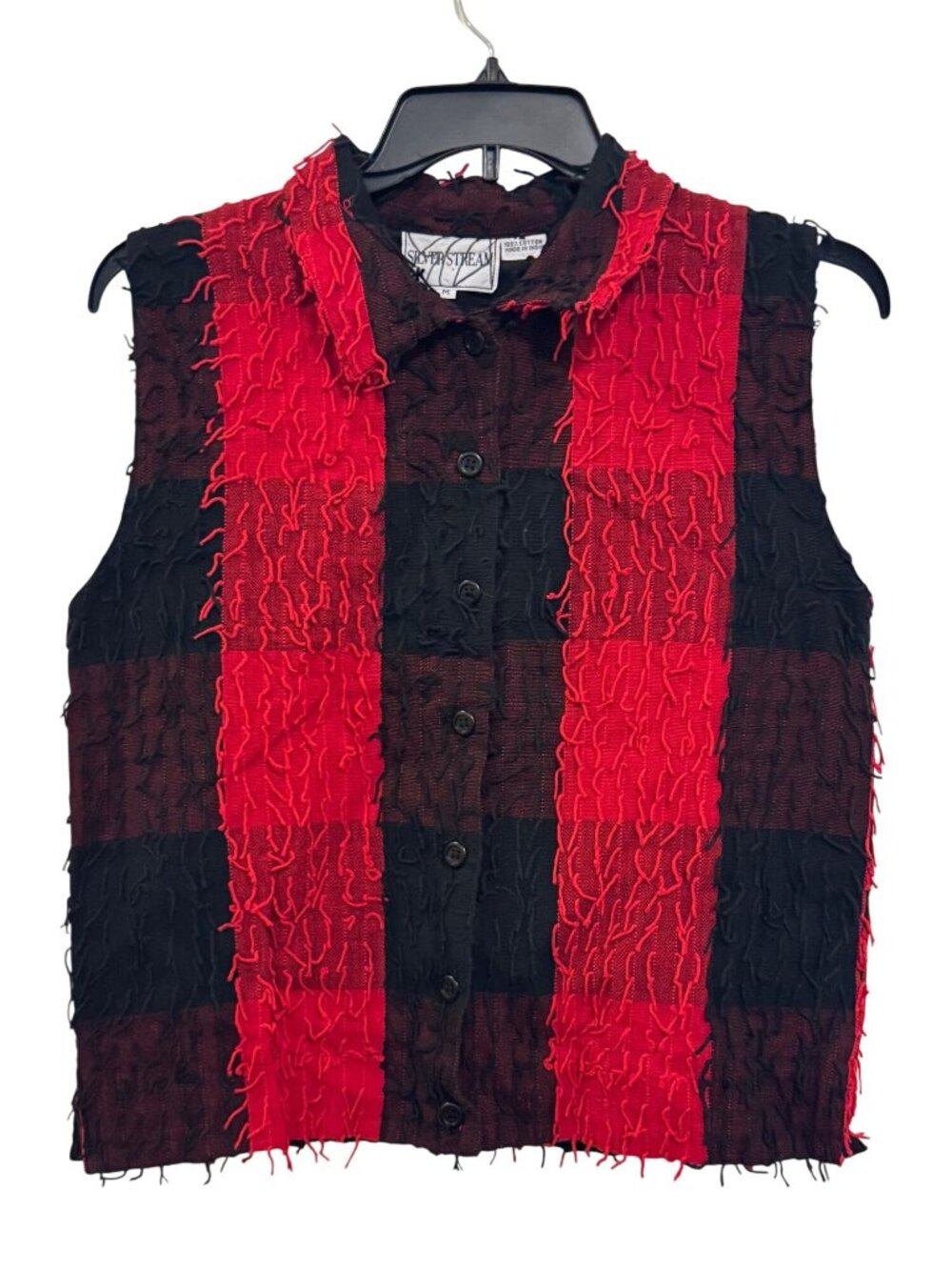 Silver Stream vest Textured Plaid Button-Up Shirt 100% Cotton M